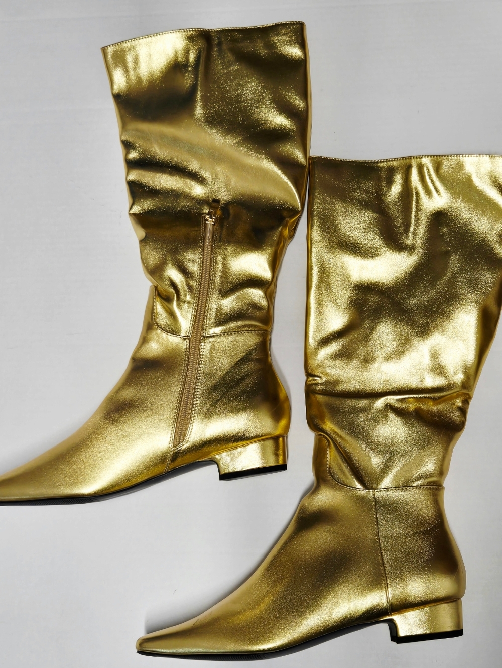 Beauty Cry Gold Metallic Knee High Boots Square Toe Low Heel Riding Boots 10.5 - Picture 6 of 12